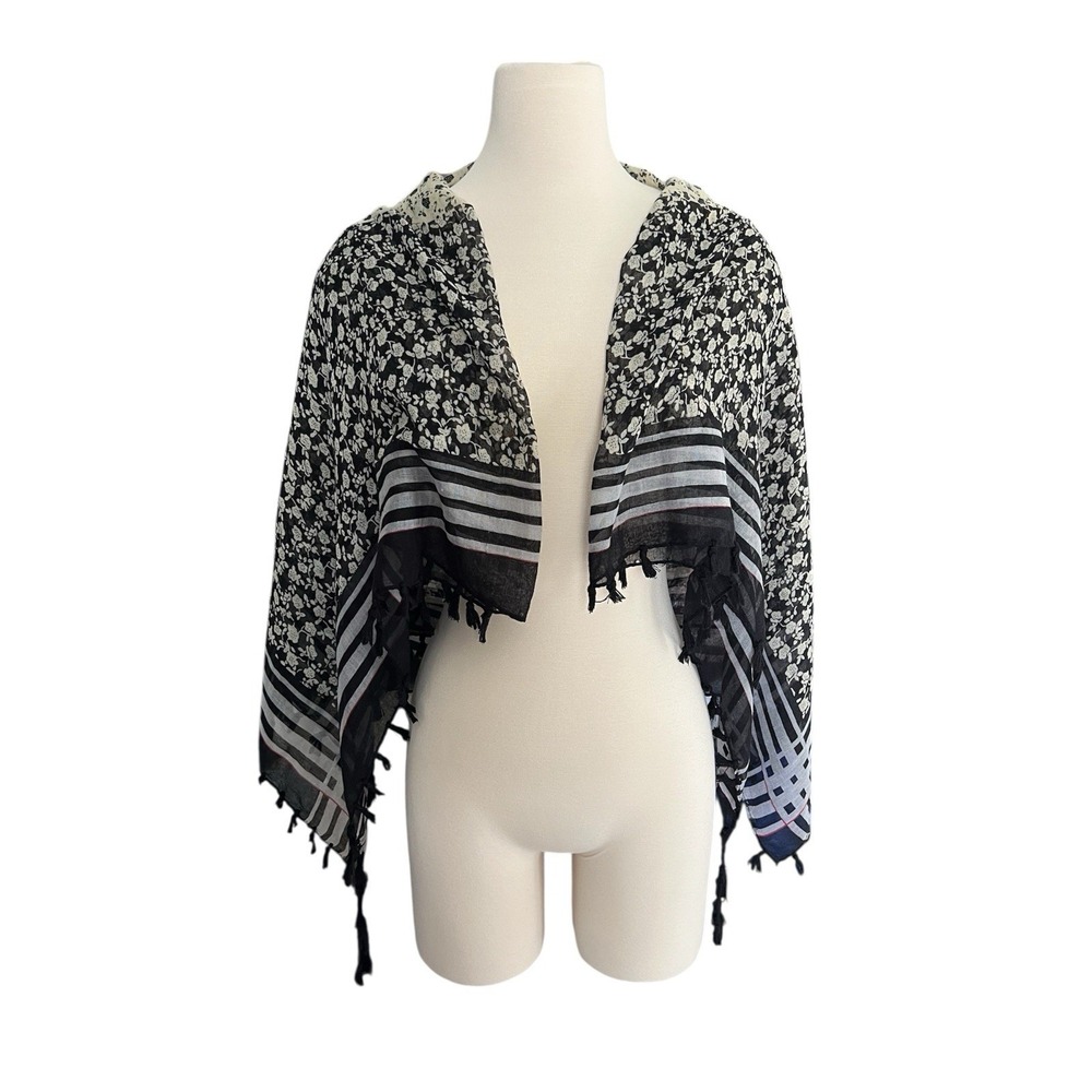 Rikka Pashmina Scarf Tasseled Floral Print Sheer Cottagecore Boho Festival
